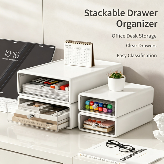 Stackable Desktop Drawer Organizer with Clear Fronts