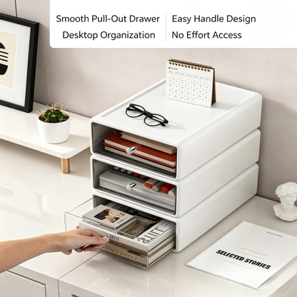 Stackable Desktop Drawer Organizer with Clear Fronts