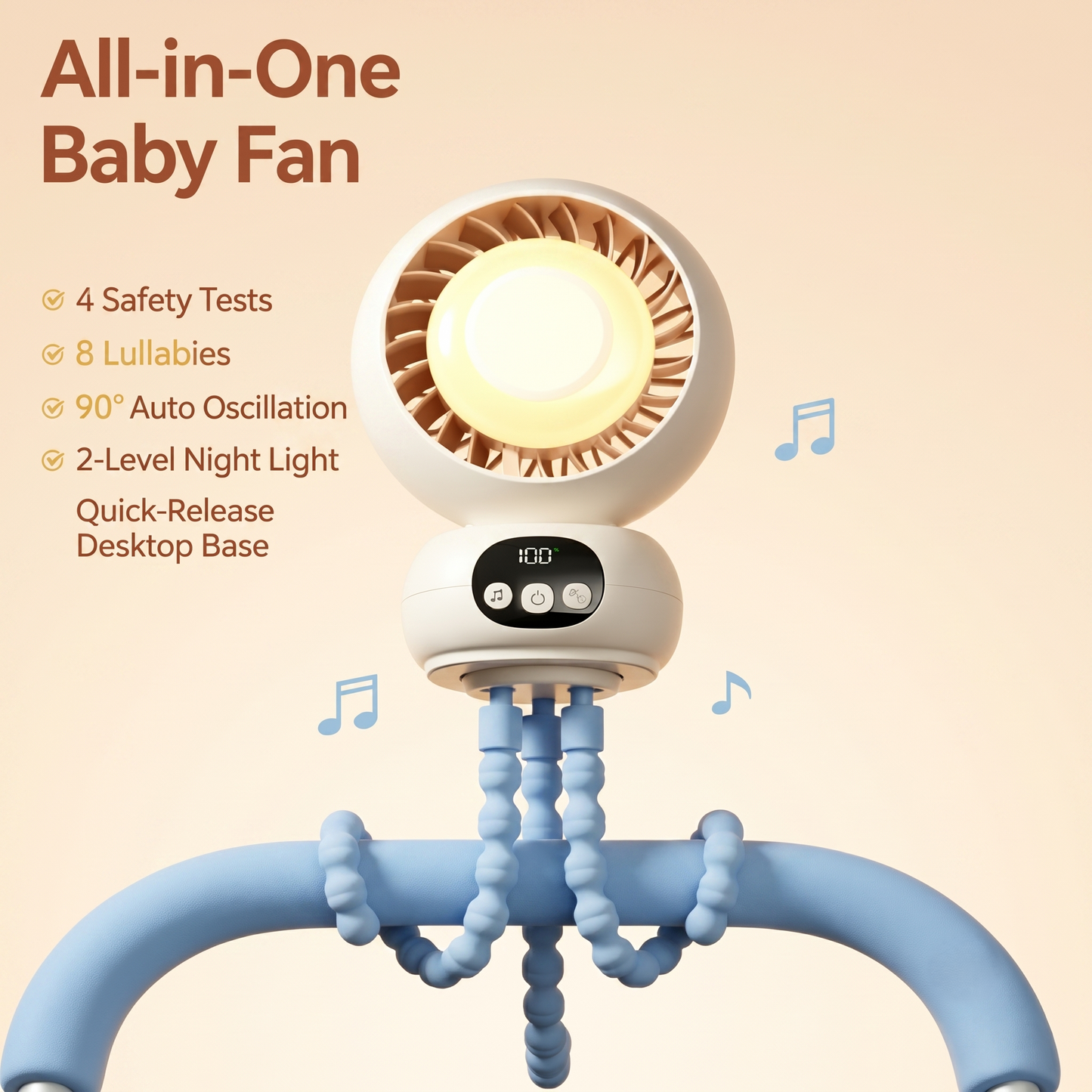 All-in-One Stroller Baby Fan with Night Light &amp; Lullabies