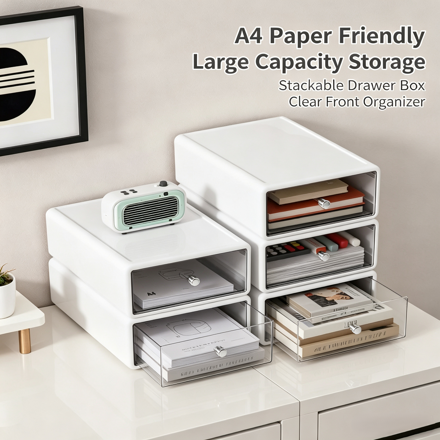 Stackable Desktop Drawer Organizer with Clear Fronts