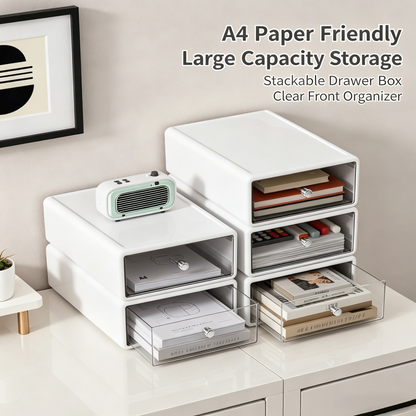 Stackable Desktop Drawer Organizer with Clear Fronts