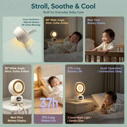 All-in-One Stroller Baby Fan with Night Light &amp; Lullabies